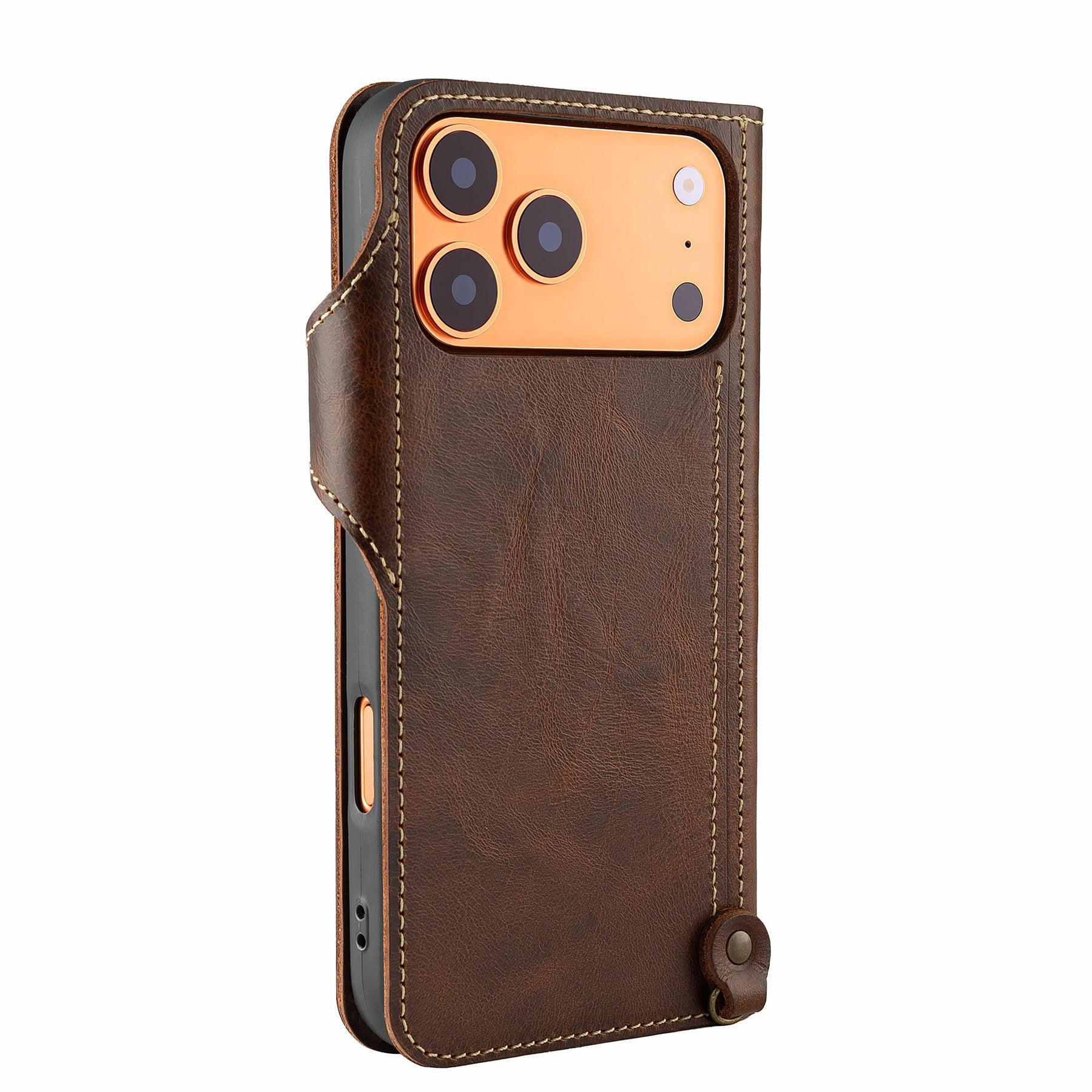 iPhone in een gesloten leren flipcase