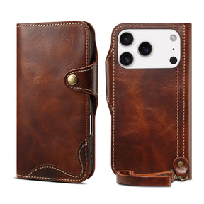 Leren flipcase voor iPhone, gesloten en met kaartsleuf