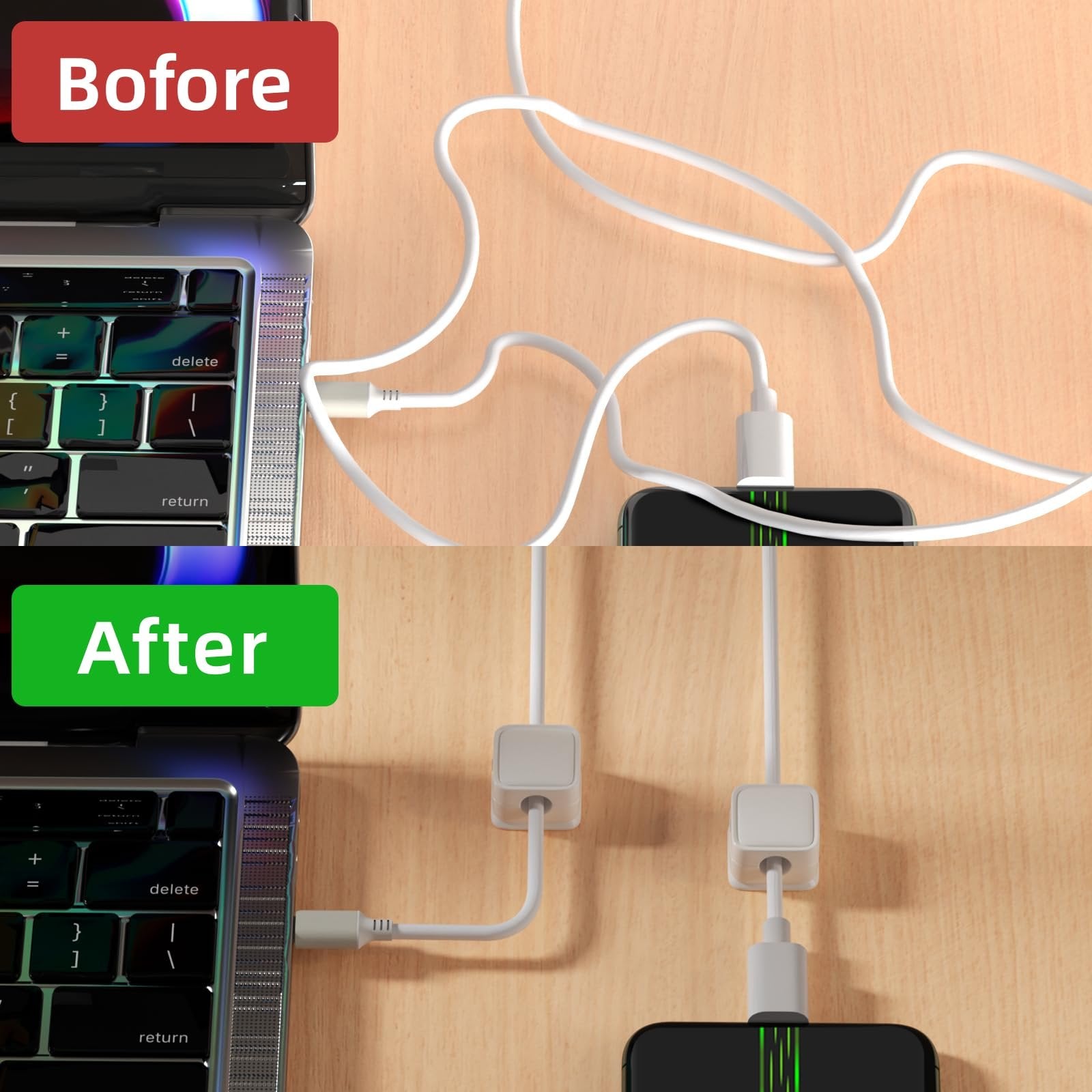 Zelfklevende kabelclip houdt een laadkabel netjes op zijn plaats