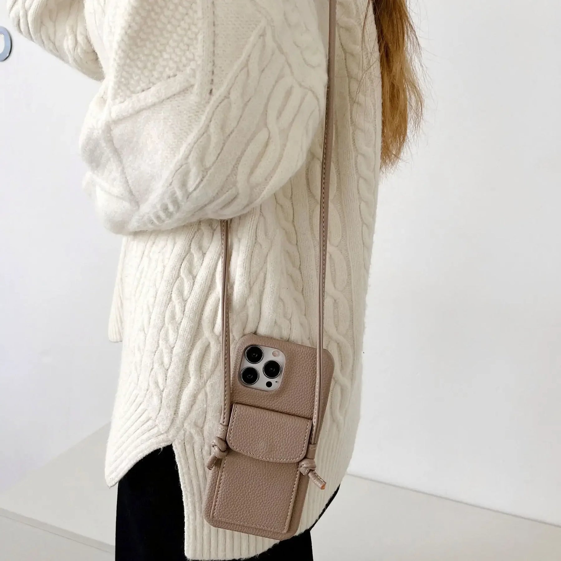 Lerenlook Crossbody Telefoonhoesje Voor iPhone Met Pasjesvak