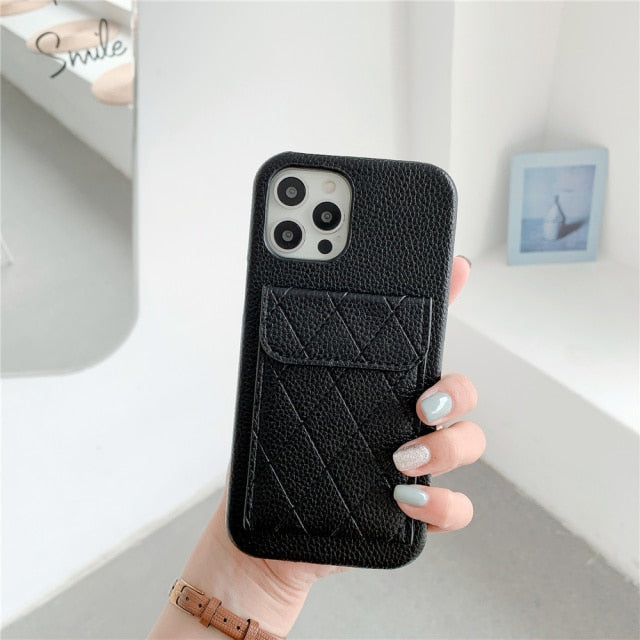 Leren-look iPhone-hoesje met Kaarthouder Diamantpatroon