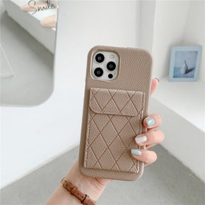 Leren-look iPhone-hoesje met Kaarthouder Diamantpatroon