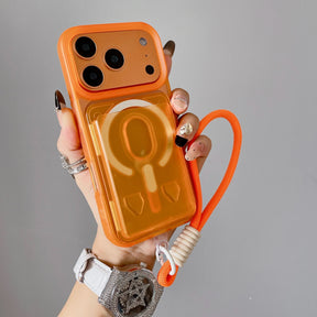 Achterkant van een transparant iPhone-hoesje met portemonnee