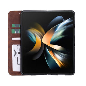 Niet-afneembare leren portemonneehoes voor de Samsung Galaxy Z Fold 5