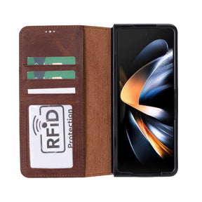 Niet-afneembare leren portemonneehoes voor de Samsung Galaxy Z Fold 5