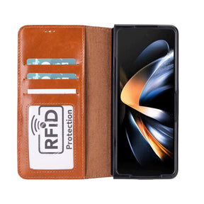 Niet-afneembare leren portemonneehoes voor de Samsung Galaxy Z Fold 5