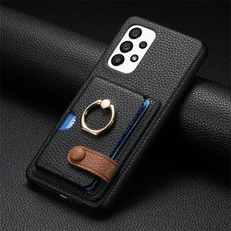 Telefoonhoesje met Pasjesvak en Ring Lerenlook