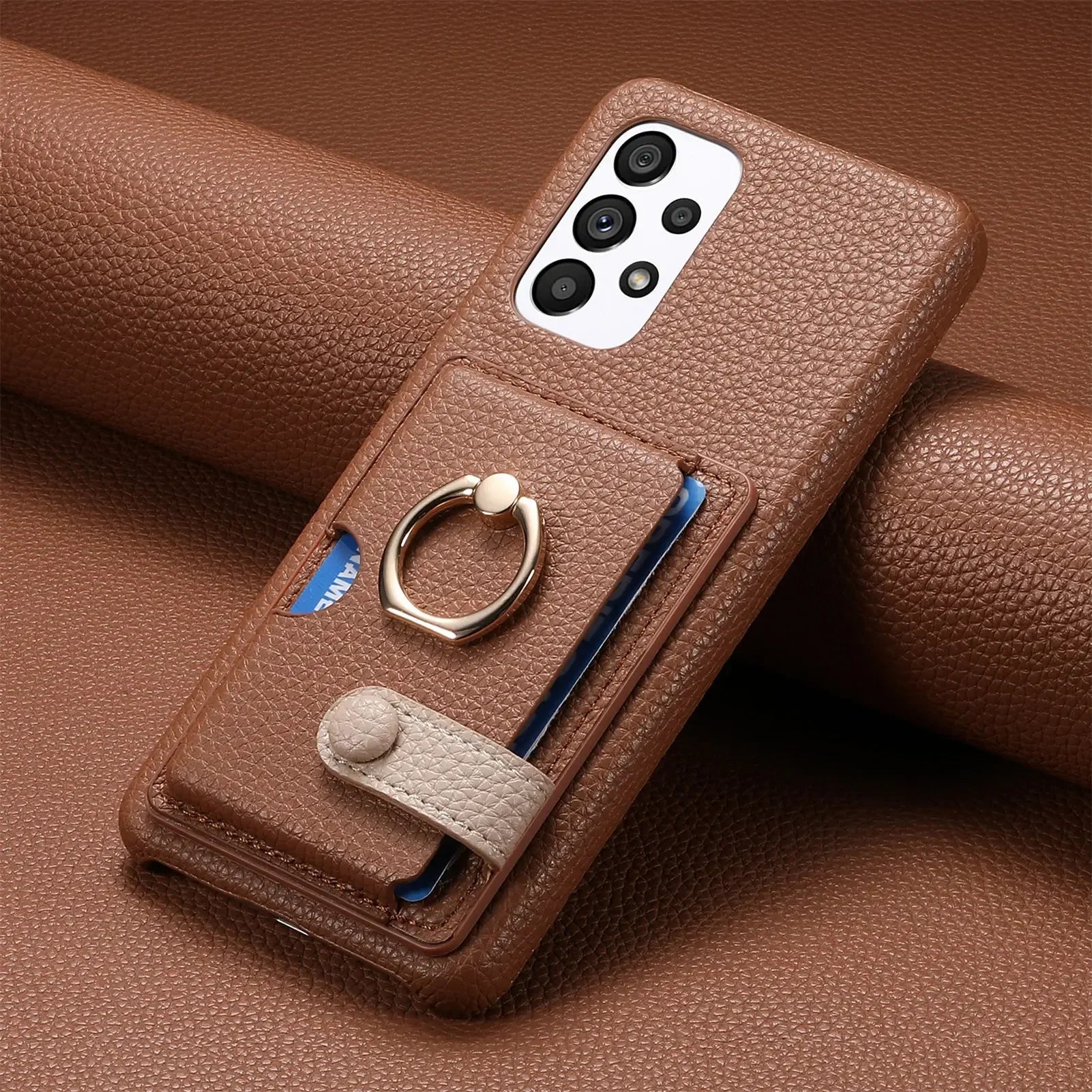 Telefoonhoesje met Pasjesvak en Ring Lerenlook