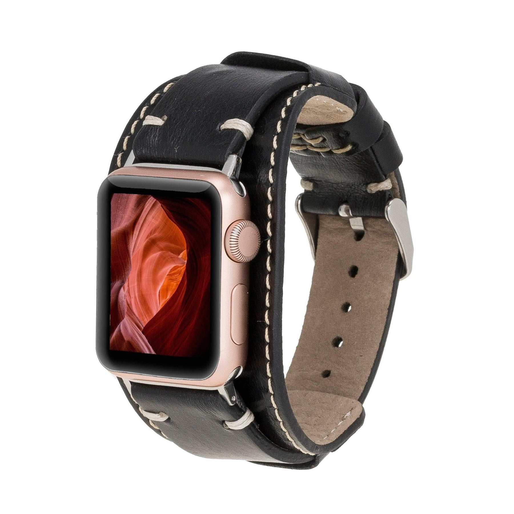 Apple Watch-bandje van echt leer met manchet