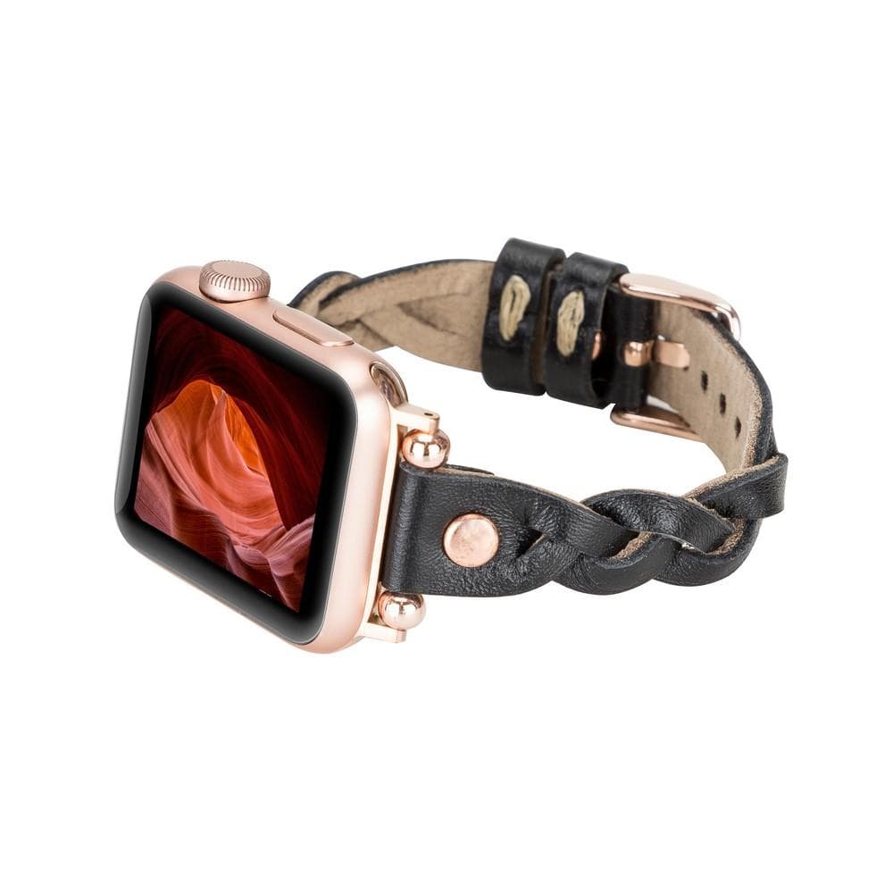 Wanda Ferro gevlochten roségouden Apple Watch-bandje in Trok-stijl van echt leer