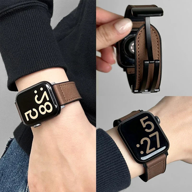 Leren smartwatchbandje in detail weergegeven