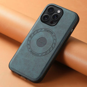 Detailweergave van een leren hoesje voor iPhone met stevige afwerking
