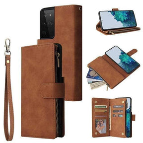 Kunstleren hoesje voor de Galaxy S21 met ruimte voor pasjes